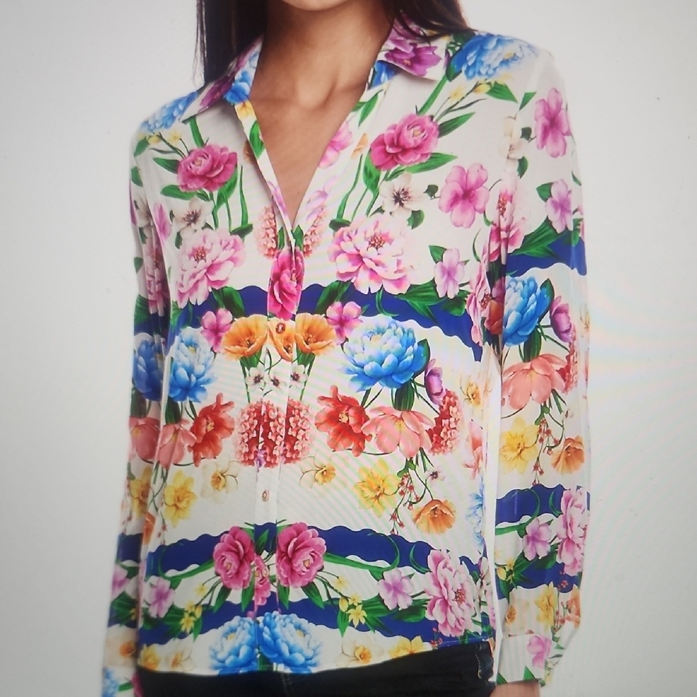 ELIE TAHARI The Madeline Scallop Silk Blouse Size L $325